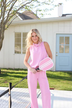 KARLIE Pink Solid Scuba Pant Set