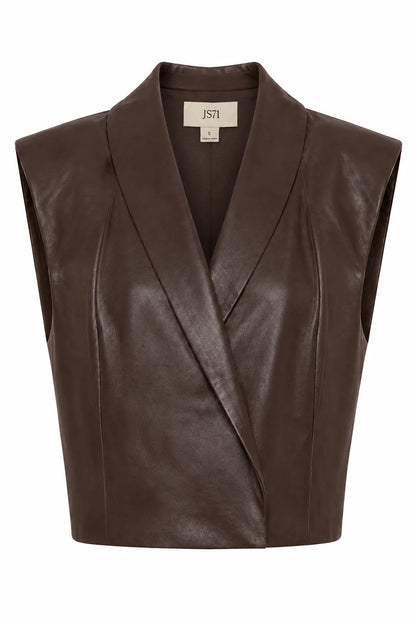 JS71 Mocha Brown Addison Faux Leather Vest