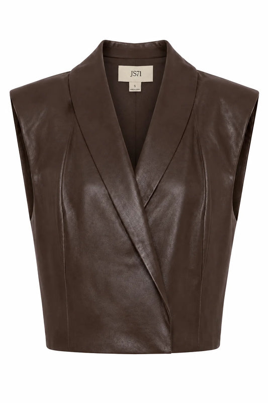 JS71 Mocha Brown Addison Faux Leather Vest
