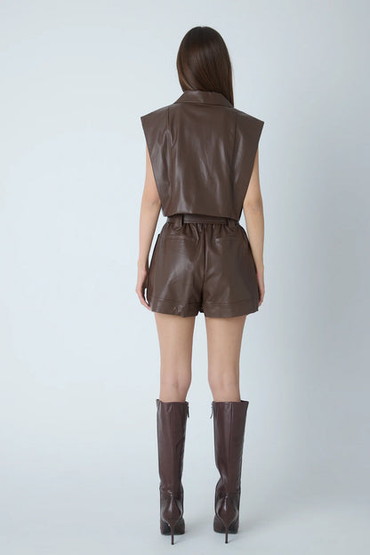 JS71 Mocha Brown Addison Faux Leather Vest