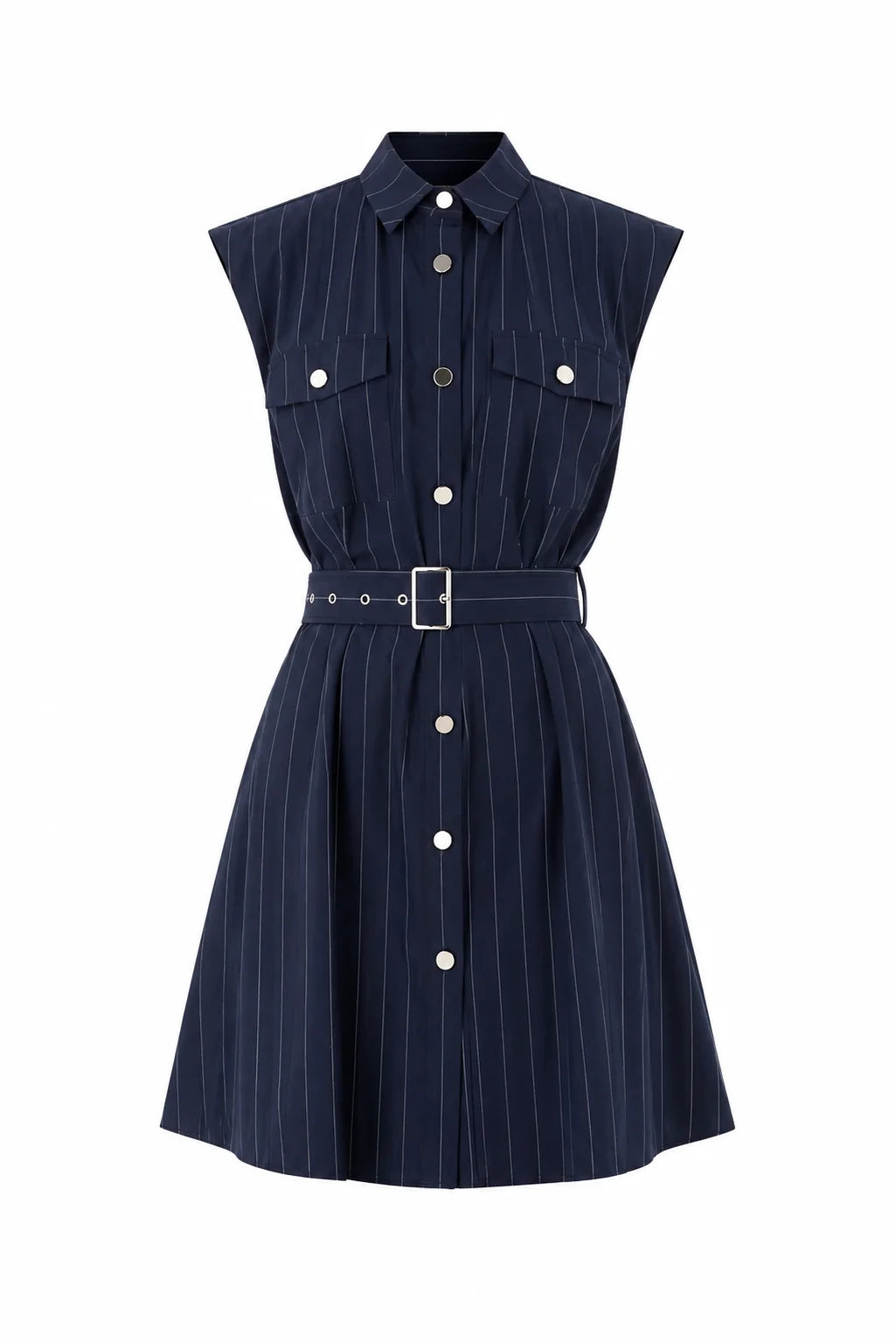 JS71 Navy with White Pinstripe Barbara Dress