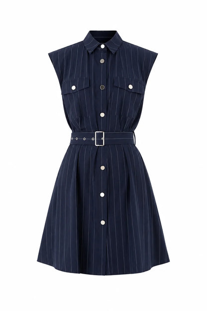 JS71 Navy with White Pinstripe Barbara Dress