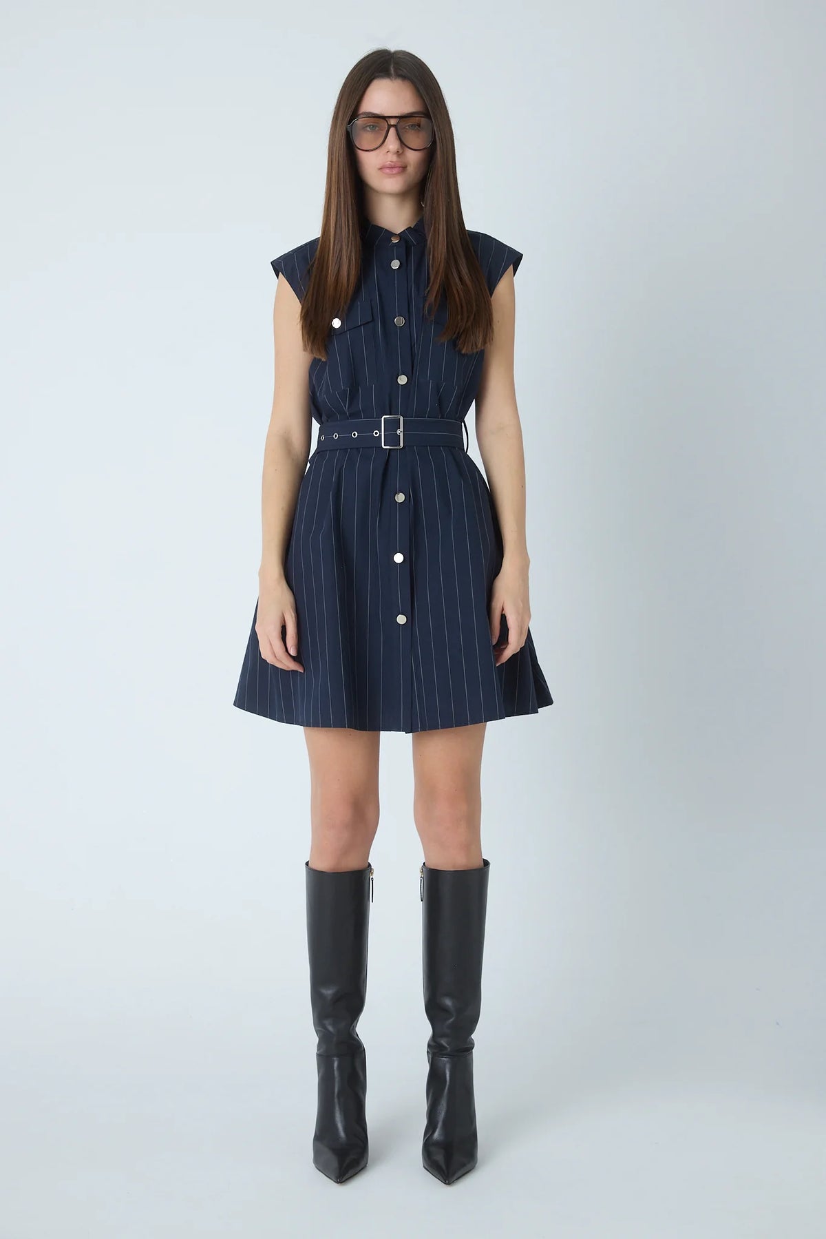 JS71 Navy with White Pinstripe Barbara Dress