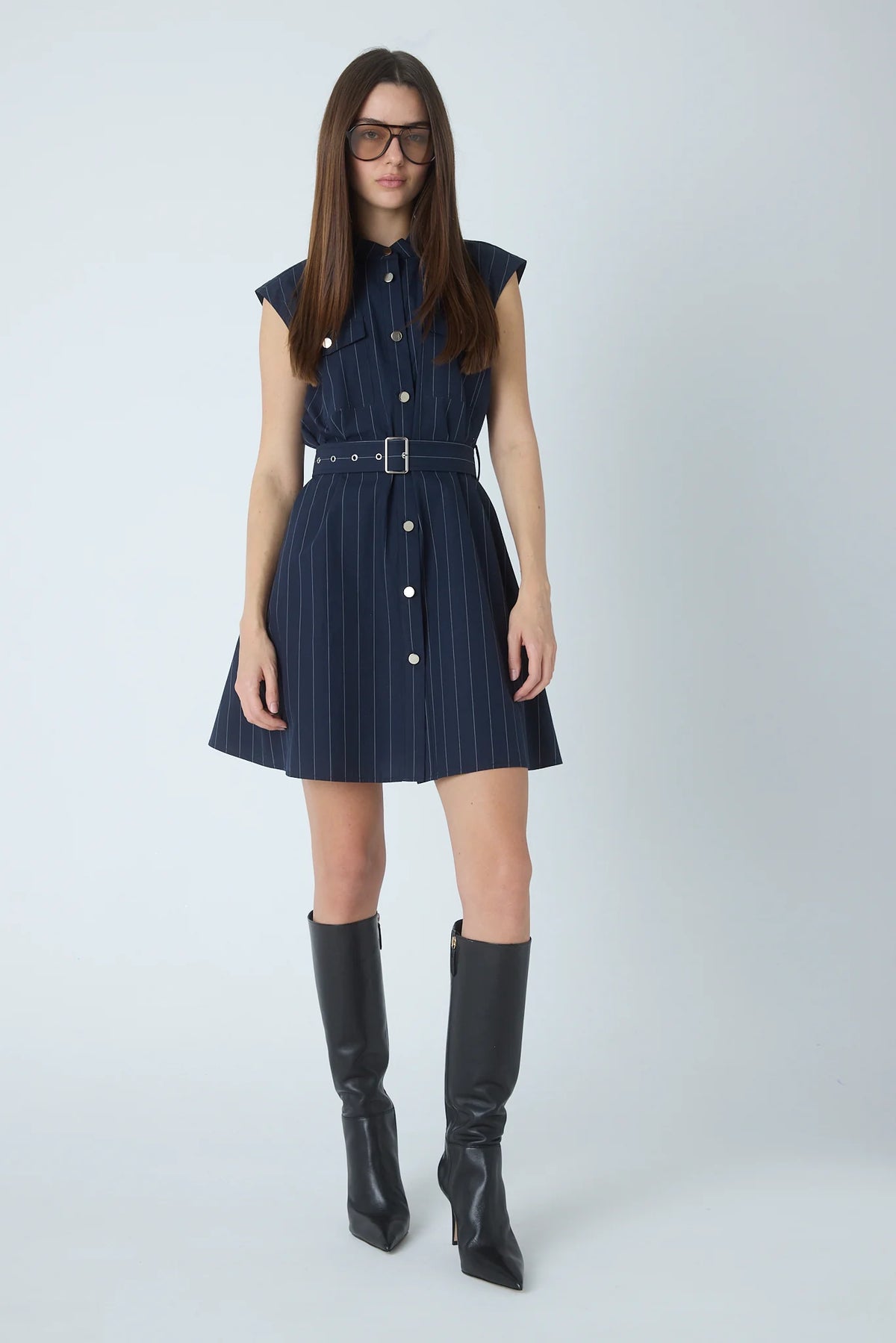 JS71 Navy with White Pinstripe Barbara Dress