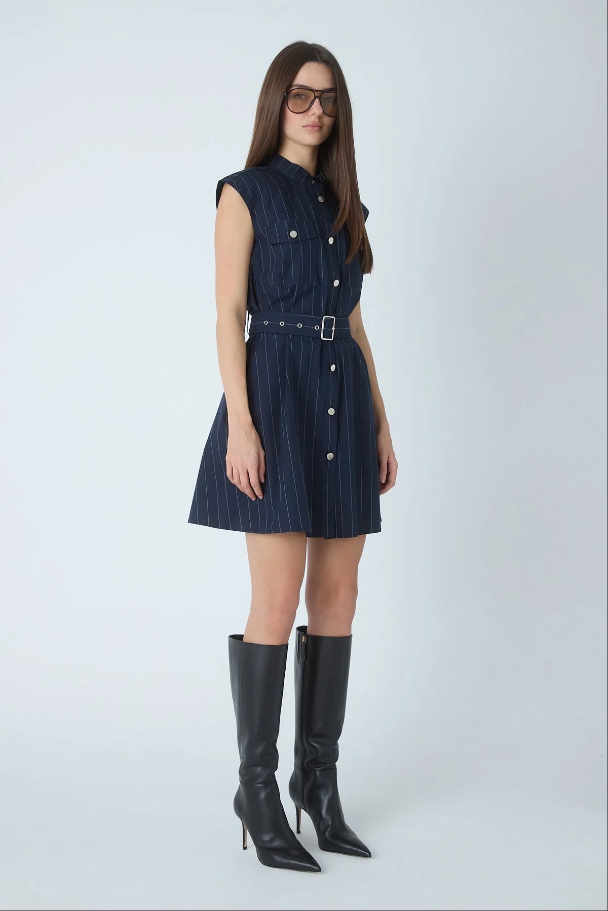 JS71 Navy with White Pinstripe Barbara Dress