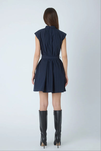 JS71 Navy with White Pinstripe Barbara Dress
