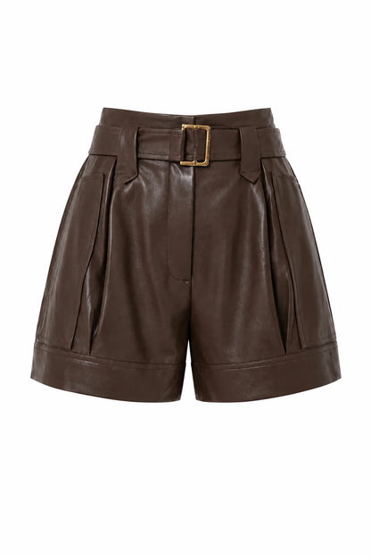 JS71 Mocha Brown Faux Leather Baylor Shorts