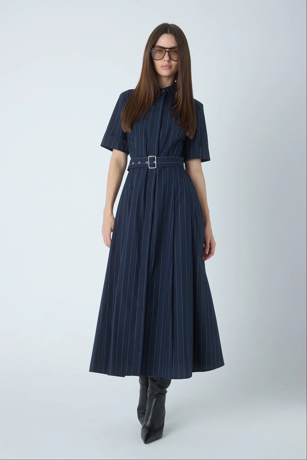 JS71 Navy Pinstripe Lindsay Maxi Dress
