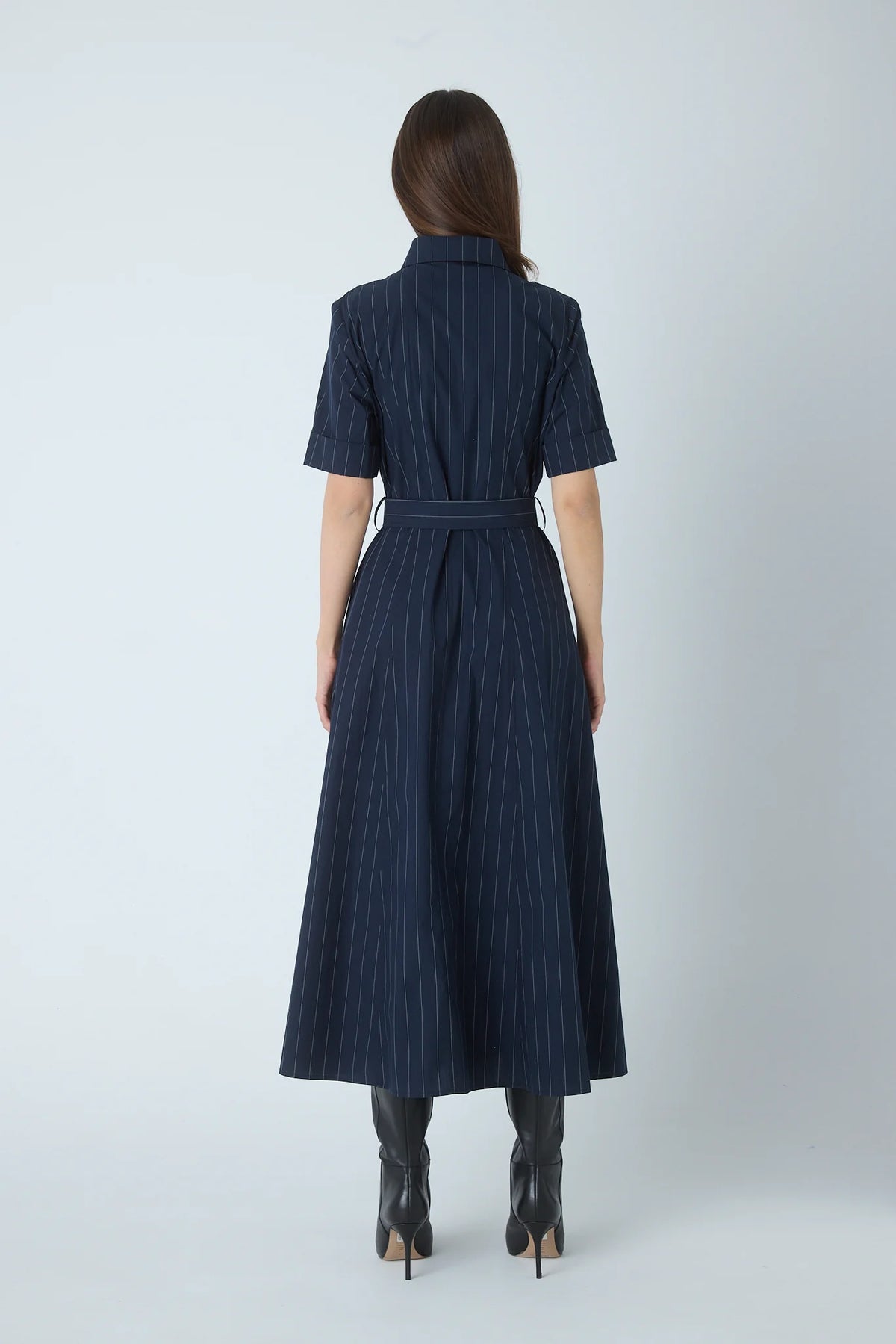 JS71 Navy Pinstripe Lindsay Maxi Dress