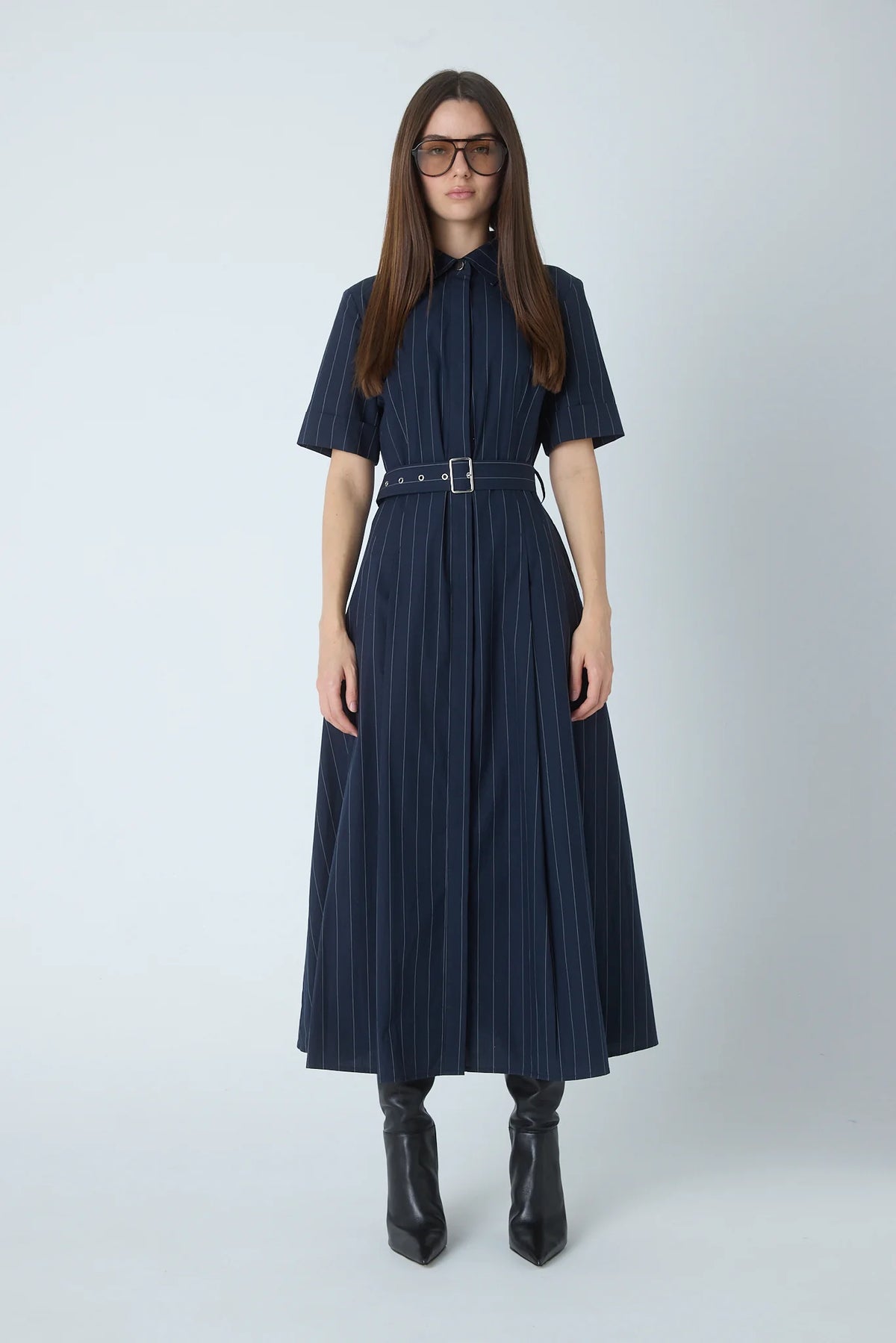 JS71 Navy Pinstripe Lindsay Maxi Dress
