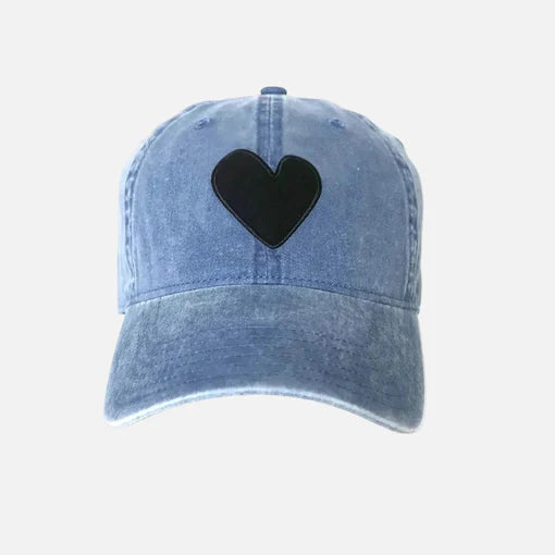 KERRI ROSENTHAL Denim With Black Imperfect Heart Baseball Hat