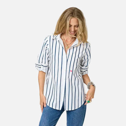 KERRI ROSENTHAL Blue and White Mia Mr. Sharpie Stripe Shirt