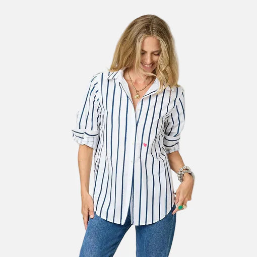 KERRI ROSENTHAL Blue and White Mia Mr. Sharpie Stripe Shirt