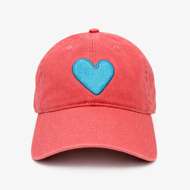 KERRI ROSENTHAL Poppy Red Denim Imperfect Heart Hat