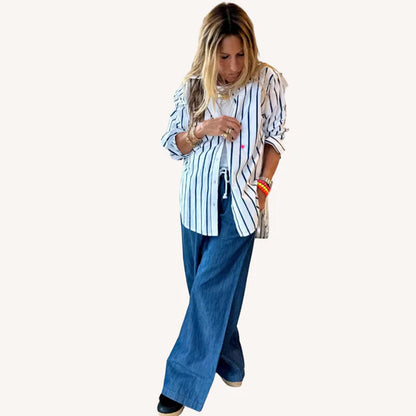 KERRI ROSENTHAL Blue and White Mia Mr. Sharpie Stripe Shirt