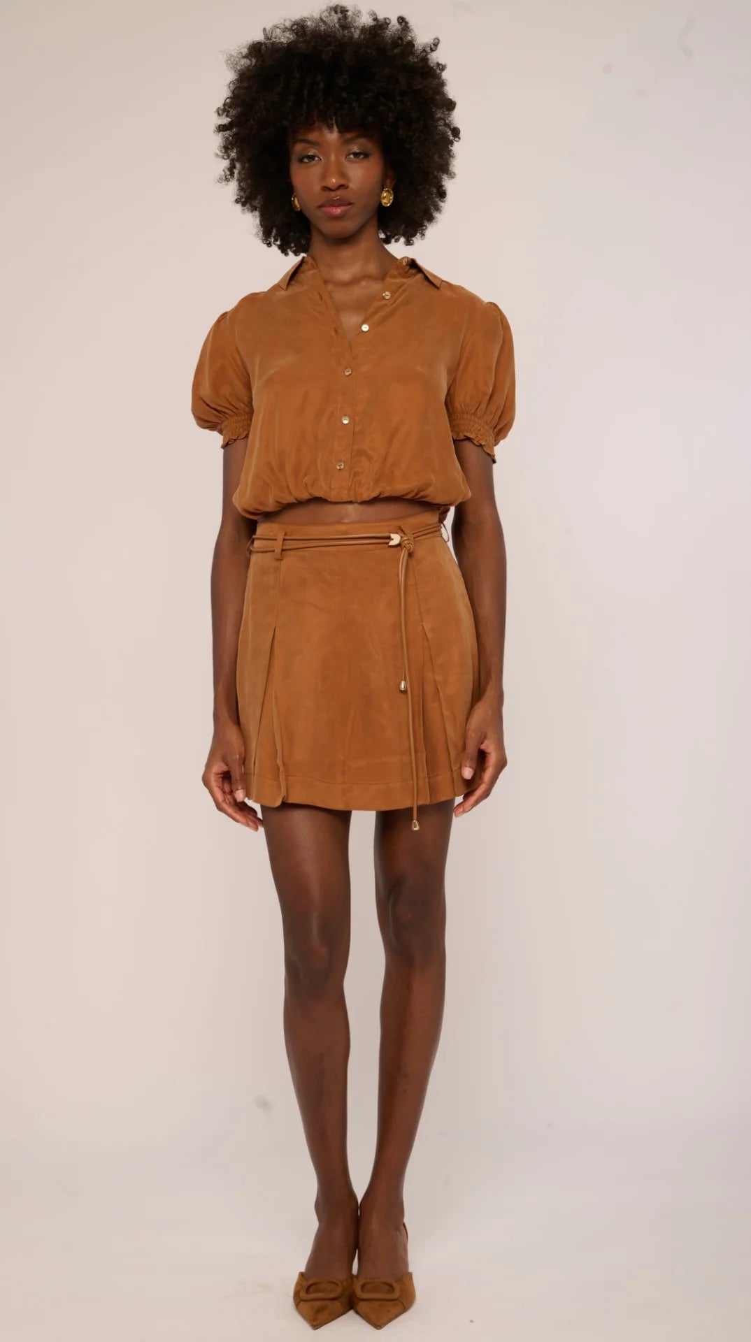 LOVE THE LABEL Katie Cognac Mini Skirt