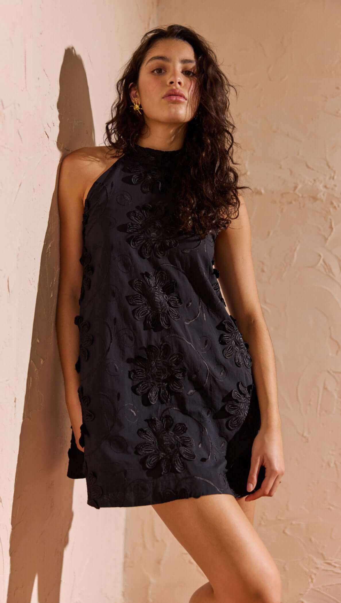 Roma Black High Neck Mini Dress