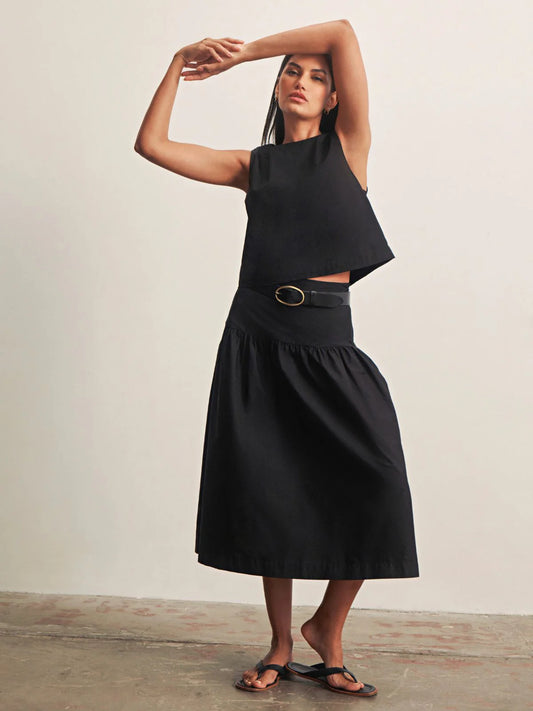 SANCTUARY Black Summer Crop Shell and Skirt Set