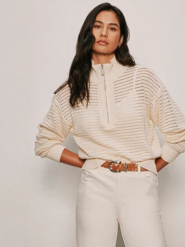 Open Knit 1/2 Zip Cream Sweater