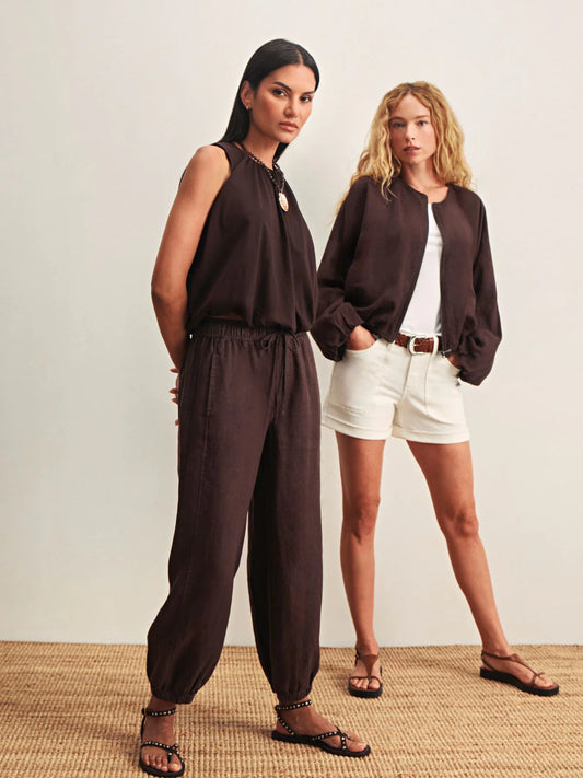 SANCTUARY Brown Melody Micro Linen Balloon Pant