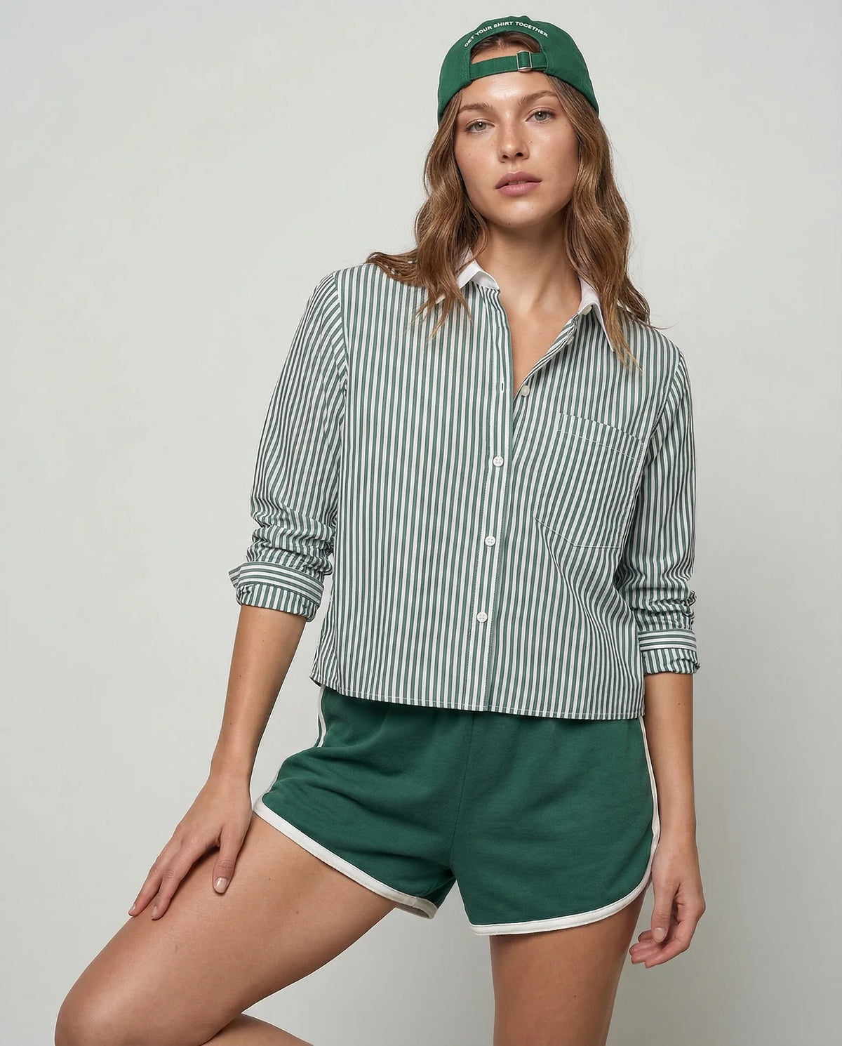 THE SHIRT Hunter Stripe Boxy Crop