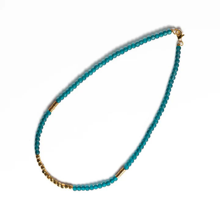 Teal Hematite Small Bead Necklace
