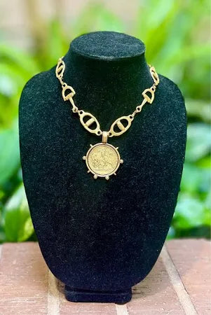 YOCHI Gold Twin Horses Necklace