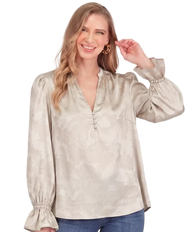 JOY JOY Bone Split Neck Top