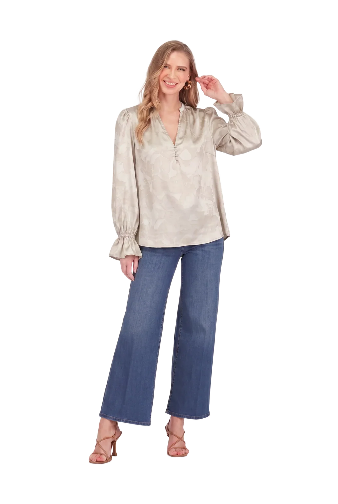 JOY JOY Bone Split Neck Top