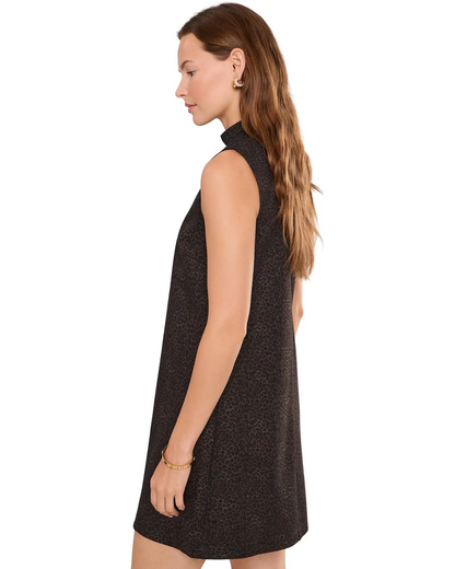 SANCTUARY Briar Mock Shift Knit Dress Espresso Leo