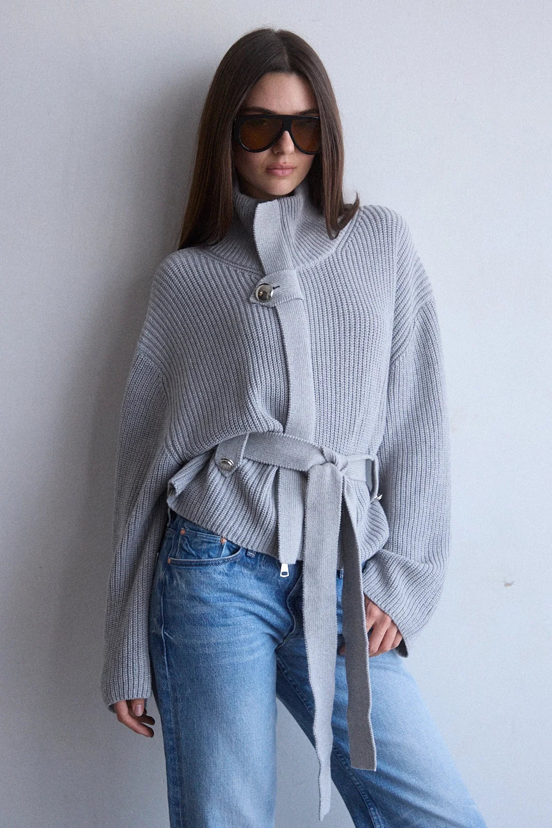 JS71 Heather Grey Cotton Cashmere Blend Carrington Sweater