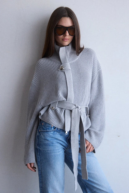JS71 Heather Grey Cotton Cashmere Blend Carrington Sweater
