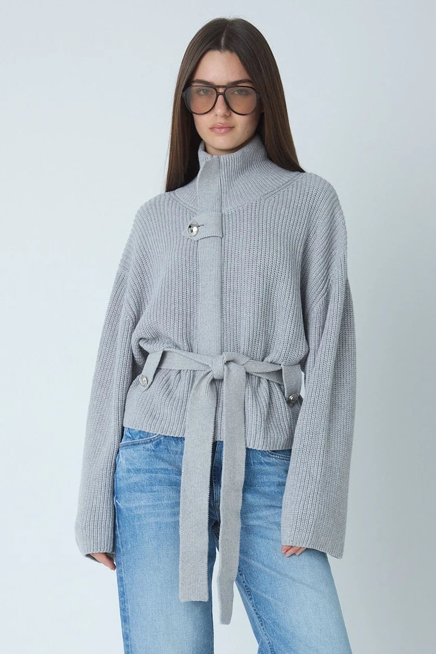 JS71 Heather Grey Cotton Cashmere Blend Carrington Sweater