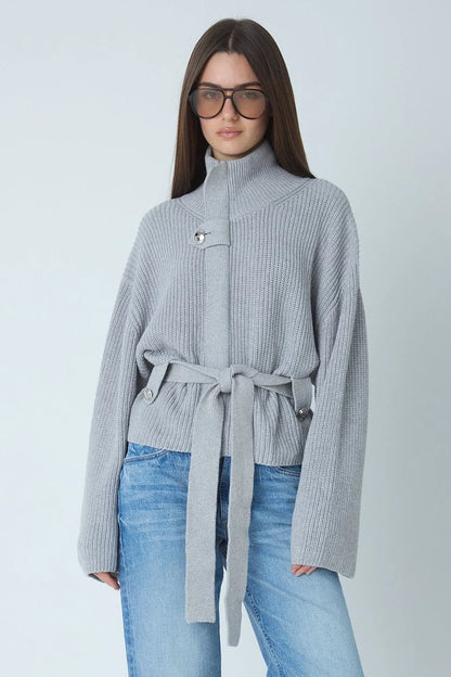 JS71 Heather Grey Cotton Cashmere Blend Carrington Sweater