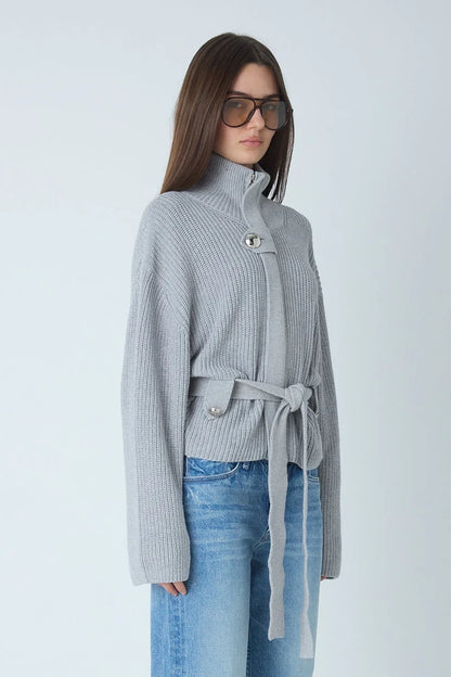 JS71 Heather Grey Cotton Cashmere Blend Carrington Sweater