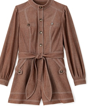 Cartolina Rachel Long Sleeve Romper-Mocha