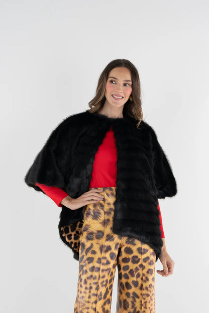 EMILY MCCARTHY Black Tie Faux Fur Coco Cape