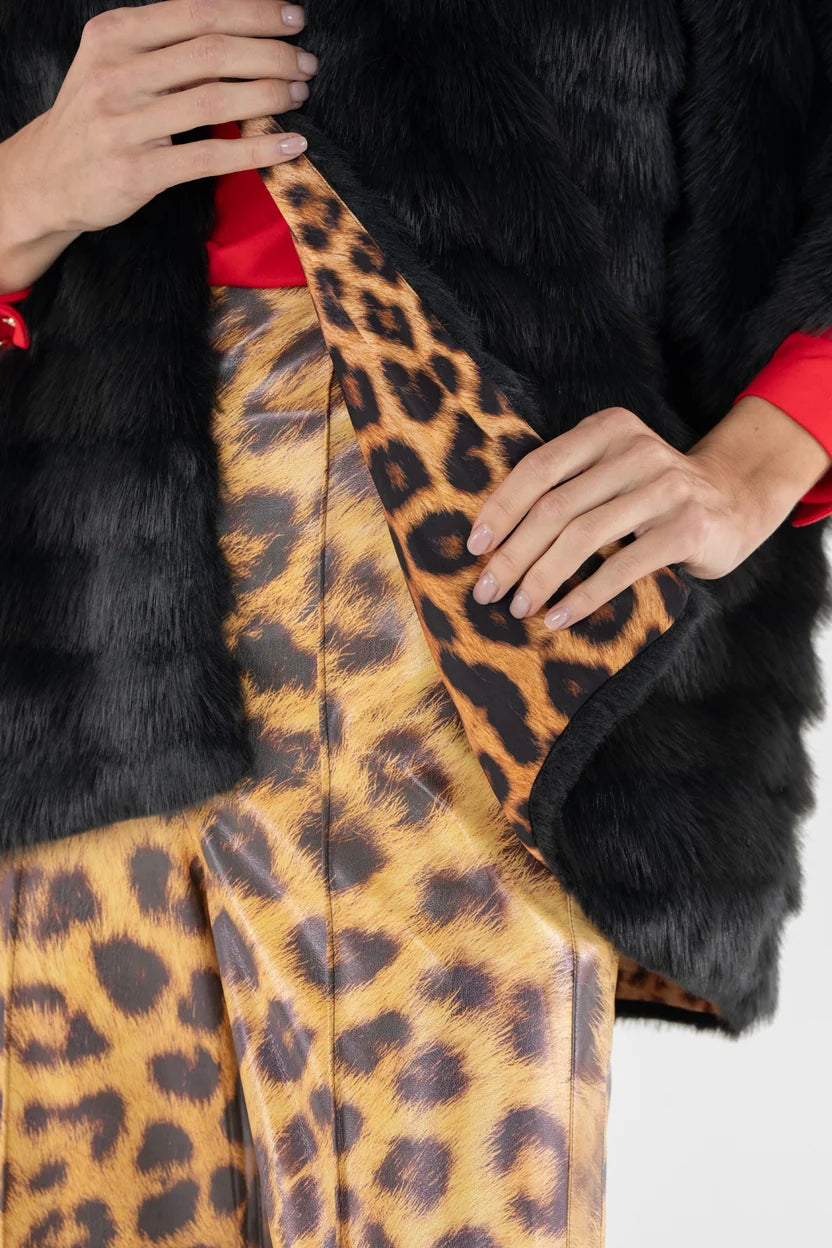 EMILY MCCARTHY Black Tie Faux Fur Coco Cape