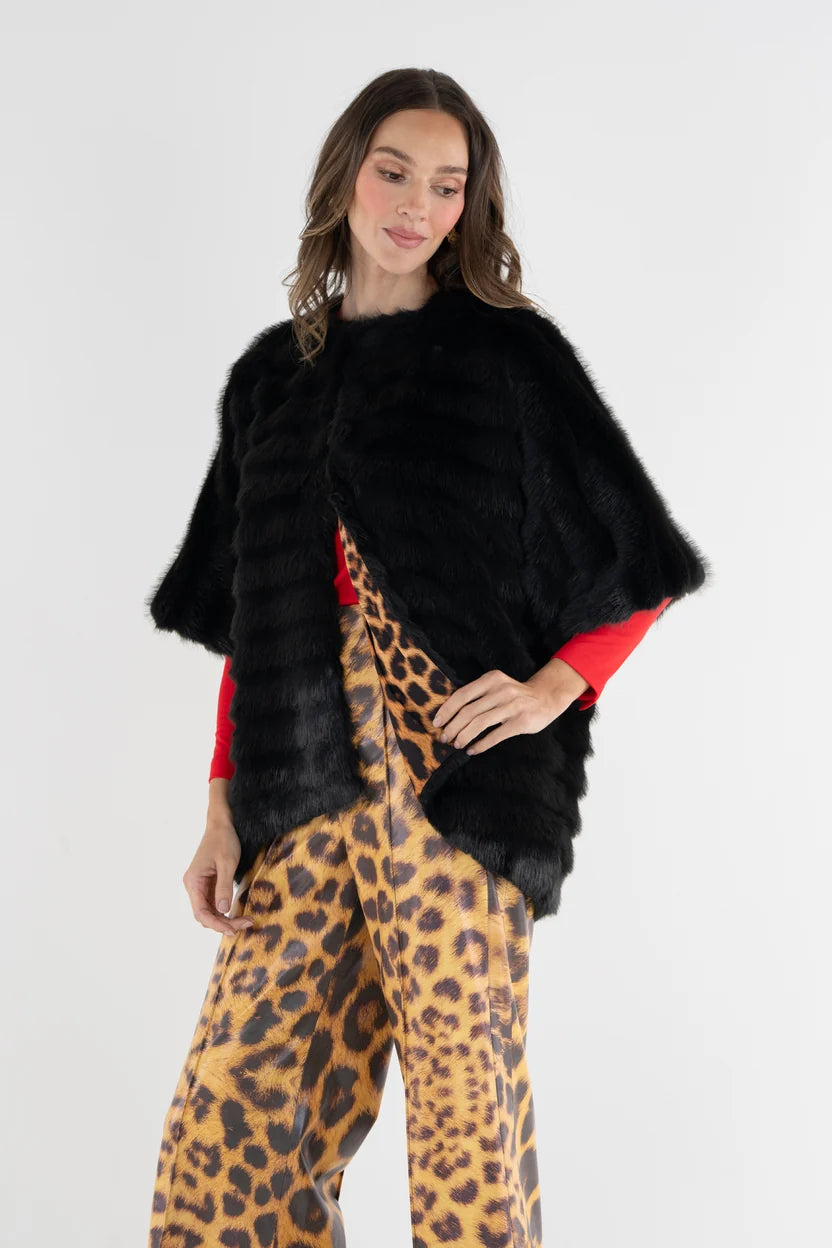 EMILY MCCARTHY Black Tie Faux Fur Coco Cape