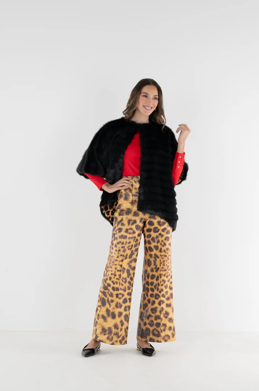 EMILY MCCARTHY Black Tie Faux Fur Coco Cape