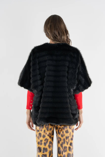 EMILY MCCARTHY Black Tie Faux Fur Coco Cape