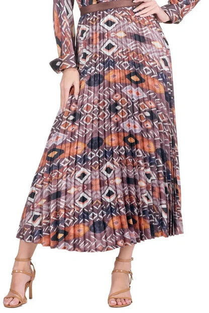 JADE Copper Mesa Pleated Maxi Skirt