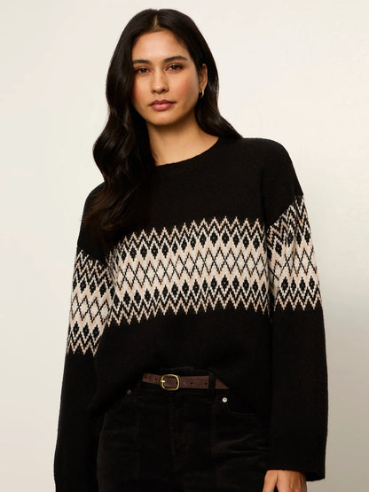 SANCTUARY Espresso Argyle Crew Pullover