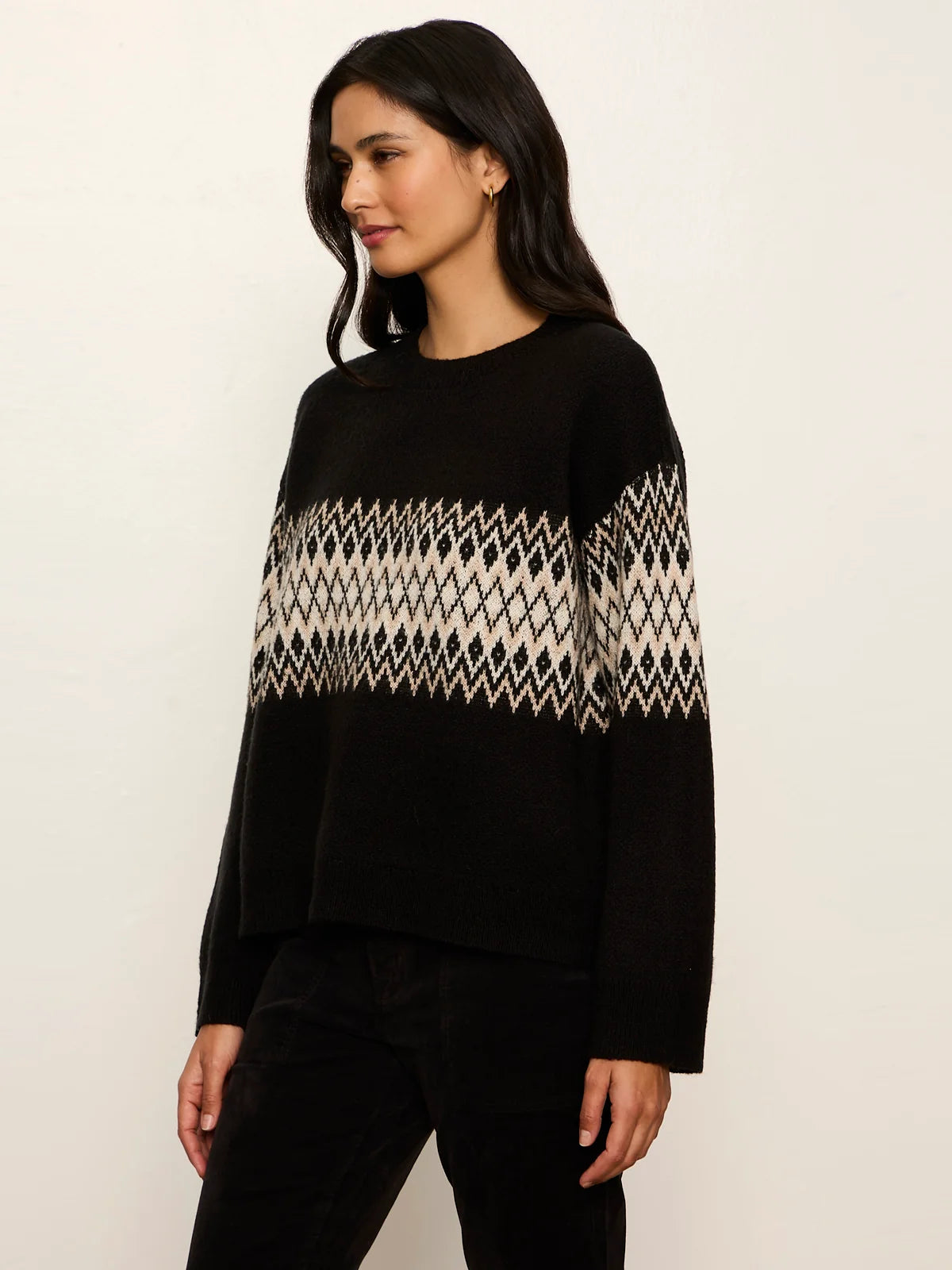 SANCTUARY Espresso Argyle Crew Pullover