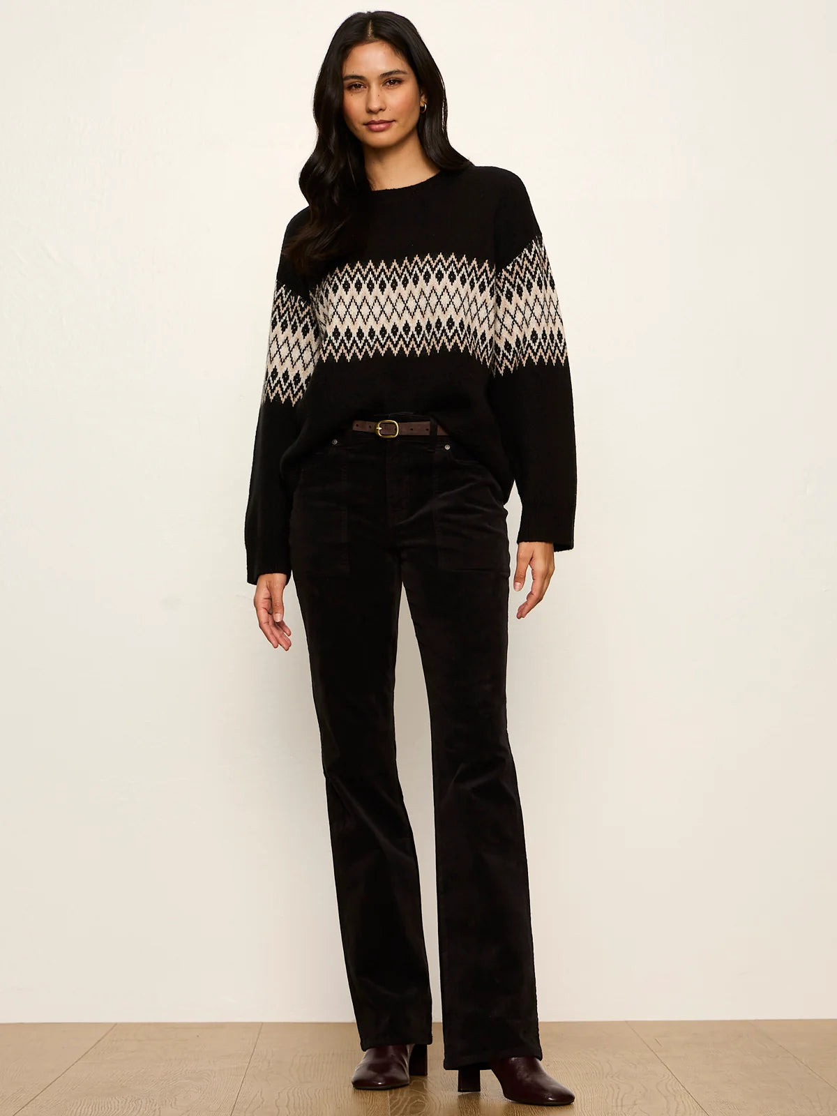 SANCTUARY Espresso Argyle Crew Pullover