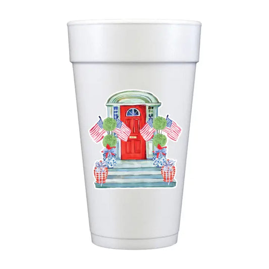 Patriotic Front Porch Foam Cups 10 pack