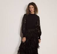APRICOT Black Fringe Tiered Midi Skirt