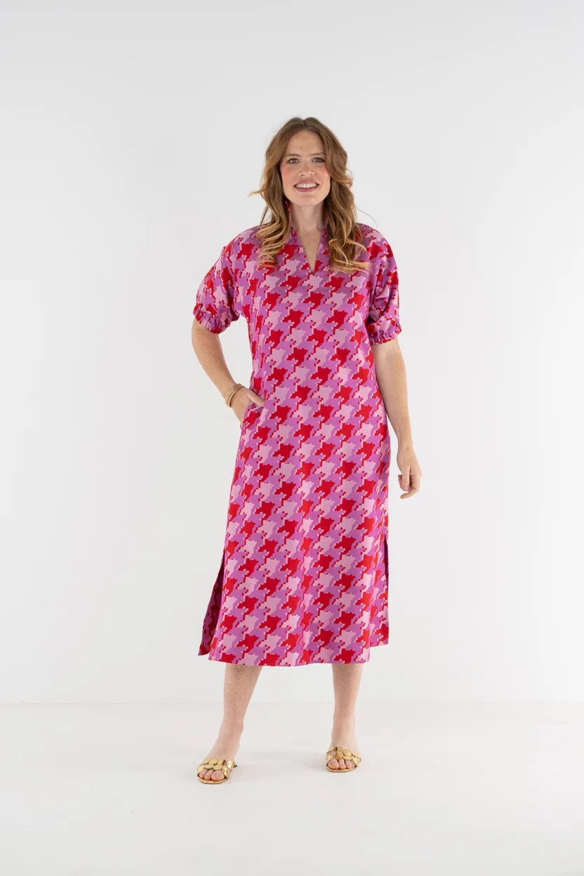 EMILY MCCARTHY Houndstooth Jacquard Poppy Maxi Dress
