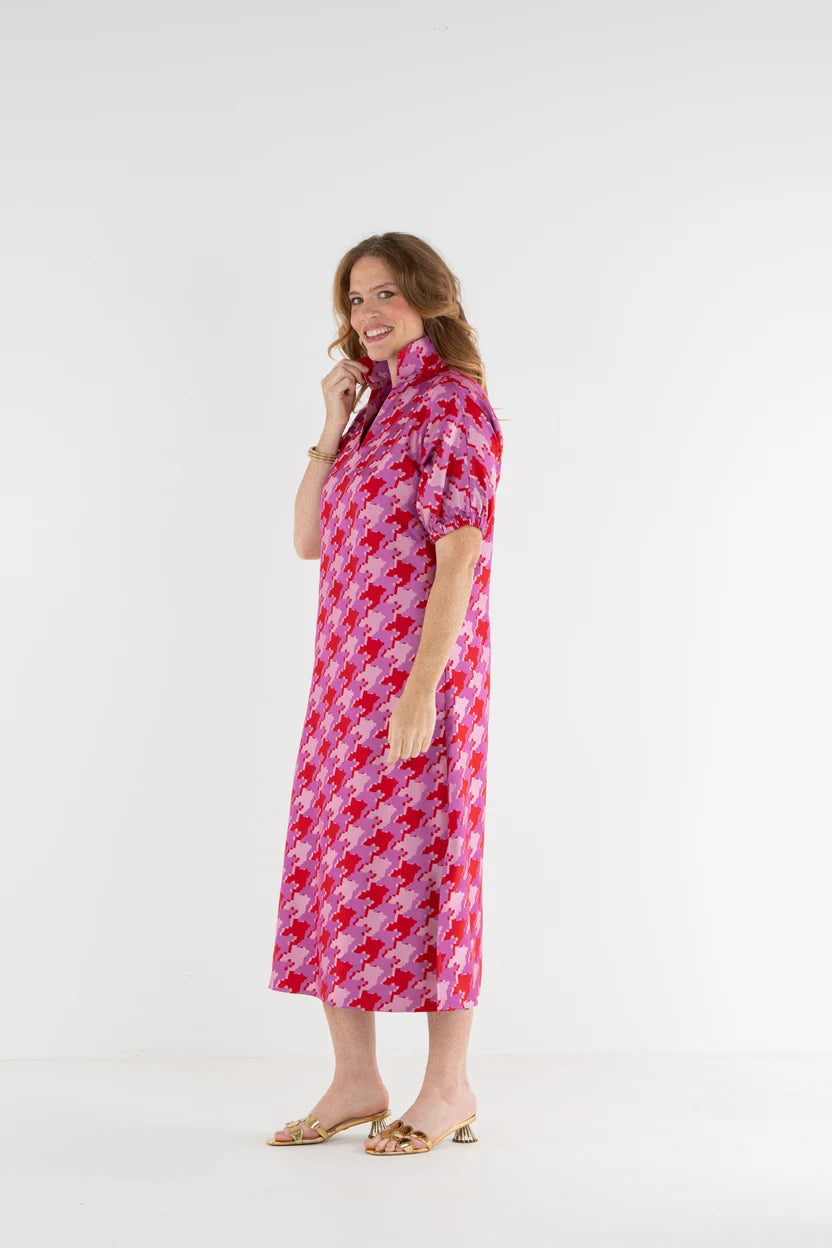 EMILY MCCARTHY Houndstooth Jacquard Poppy Maxi Dress