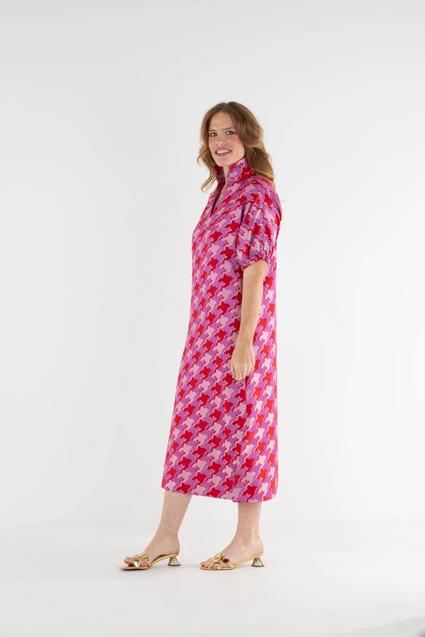 EMILY MCCARTHY Houndstooth Jacquard Poppy Maxi Dress